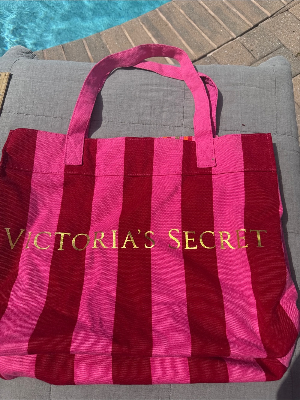 Victoria's Secret Pink and Red Striped Thick Canvas Tote
